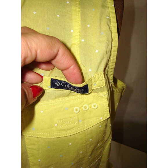 NWT New Womens Columbia Yellow Blue White Dot Dress PF M Pockets Cotton Rod Logo - Picture 7 of 12